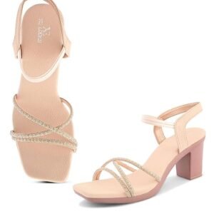 Criss Cross Glitter Strap Design | Elegant Square Toe | Comfortable Mid Block Heel Sandal For Girl & Women
