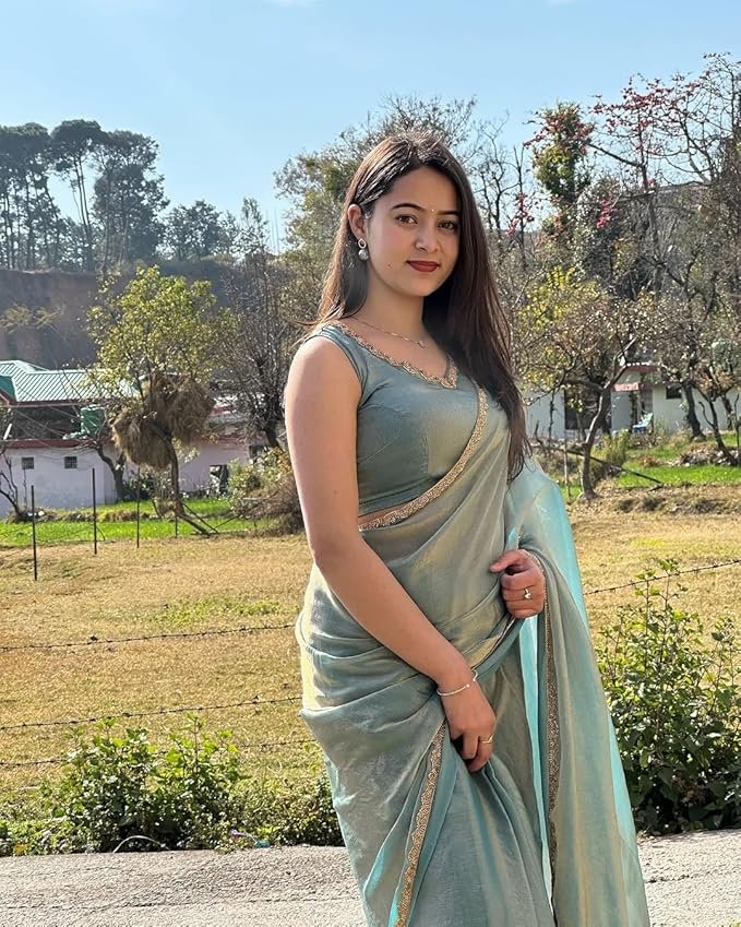 Womens New Bollywood Party Fancy Soft Tissue Silk Embelished Lace Work Saree With Blouse | Saree For Womens - Image 3