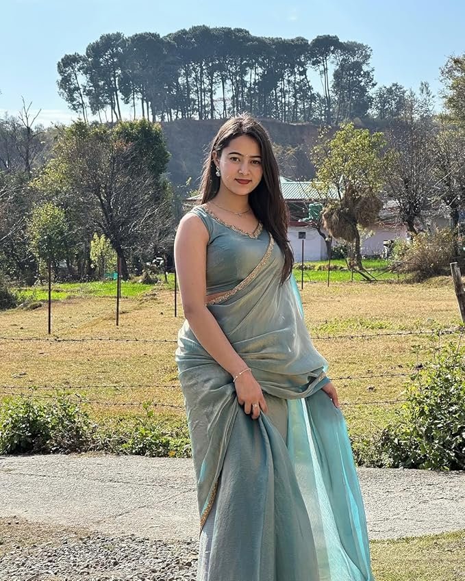 Womens New Bollywood Party Fancy Soft Tissue Silk Embelished Lace Work Saree With Blouse | Saree For Womens - Image 2