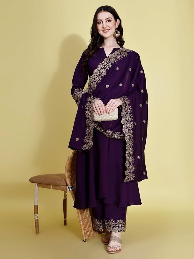 Kurta Set for Women Silk Embroidered Anarkali Kurta Set for Women with Palazzos and Dupatta - Image 5