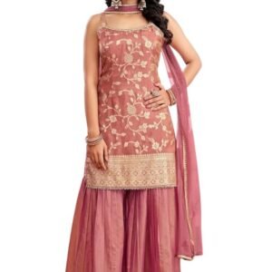 Womens Purple Color Banarasi Silk Kurta Sharara Set