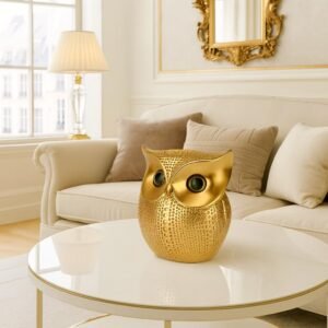 Modern Classy Lucky Owl Resin Art Figure Showpiece (Golden), 1 Piece